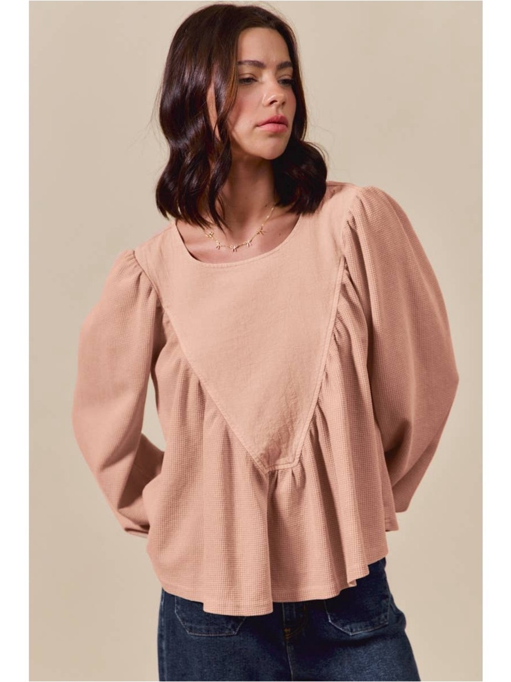NWT So Me Peach Puff Sleeve Ruffle Peplum Top